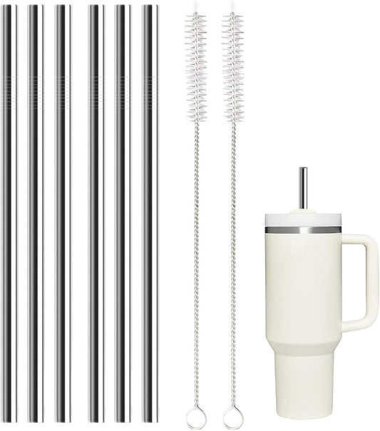 6 Pack Stainless Steel Straw Replacement 40 oz and 30ozfor Stanley Tumbler，6 Straight Reusable Straws with 2 Cleaning Brush Compatible with Stanley 40oz Stanley Cup Tumbler