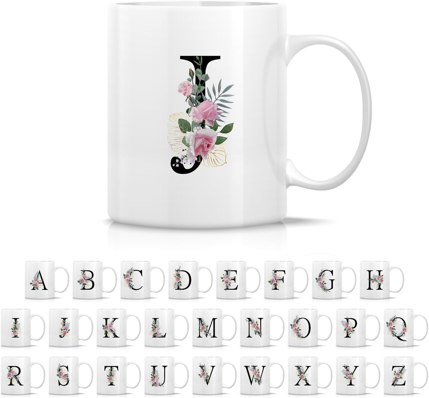 Retreez Initial A-Z Floral Botanical Bouquet Alphabet Monogrammed Monogram Mug 11 Oz Ceramic Tea Coffee Mugs - Appreciation Thank You Wedding Birthday Gifts for her friend coworker sister - J Initial