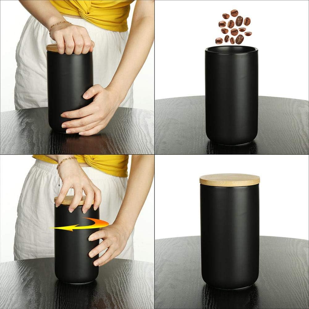 Food Storage Canister, Ceramic Kitchen Canisters with Airtight Seal Bamboo Lid, Food Storage Jar for Tea, Coffee Bean, Spice, Sugar 260ml/ 800ml/ 1000ml (260ml-8.2 x 8.3cm)