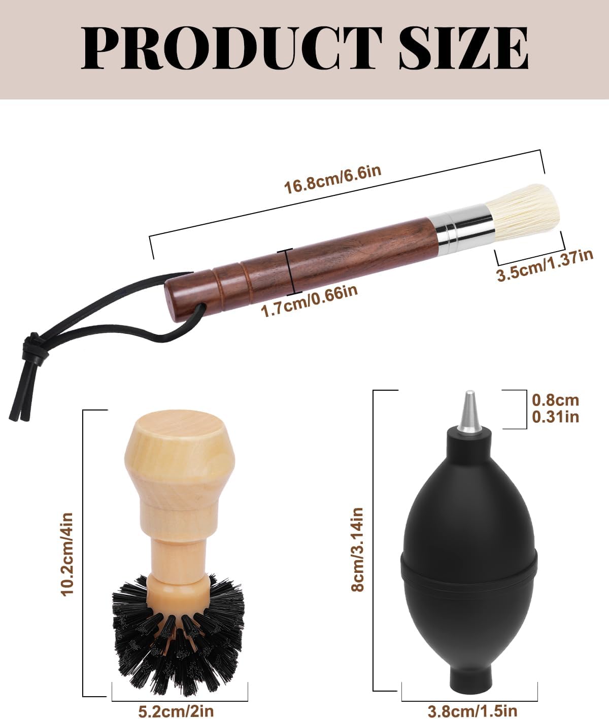 3 Pcs Portafilter Espresso Kit – Ebony Bristle Coffee Brush, Coffee Grinder Brush & Air Blower – Espresso Tool Kit for Machine, Grinder, Countertop