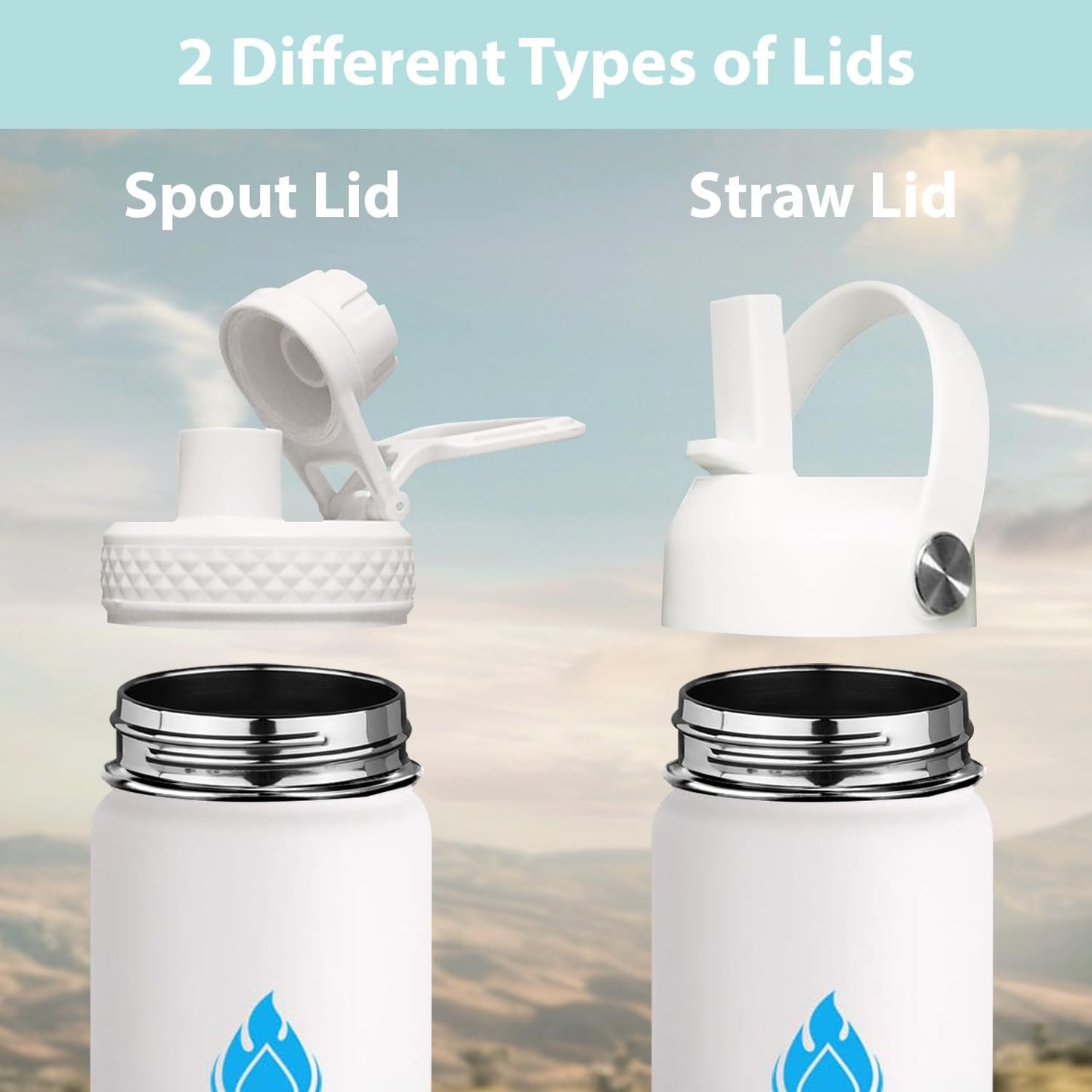SENDESTAR Stainless Steel Wide Mouth Water Bottle 40oz Double Wall Vacuum Insulated Leak Proof Bottle with New Flex Straw Lid & Spout Lid XIN-WP-40OZ-1