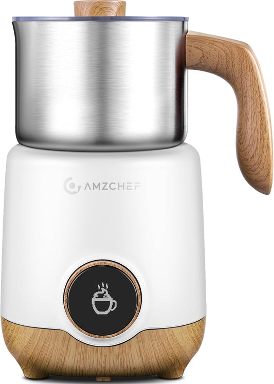 AMZCHEF 8-IN-1 Milk Frother and Steamer 550 Watts, 21 oz Split Stainless Steel Automatic Steamer, Milk's Warmer for Latte, Cappuccino, Hot and Cold Froth, Heated Milk, Hot Chocolate, Baby Food silver