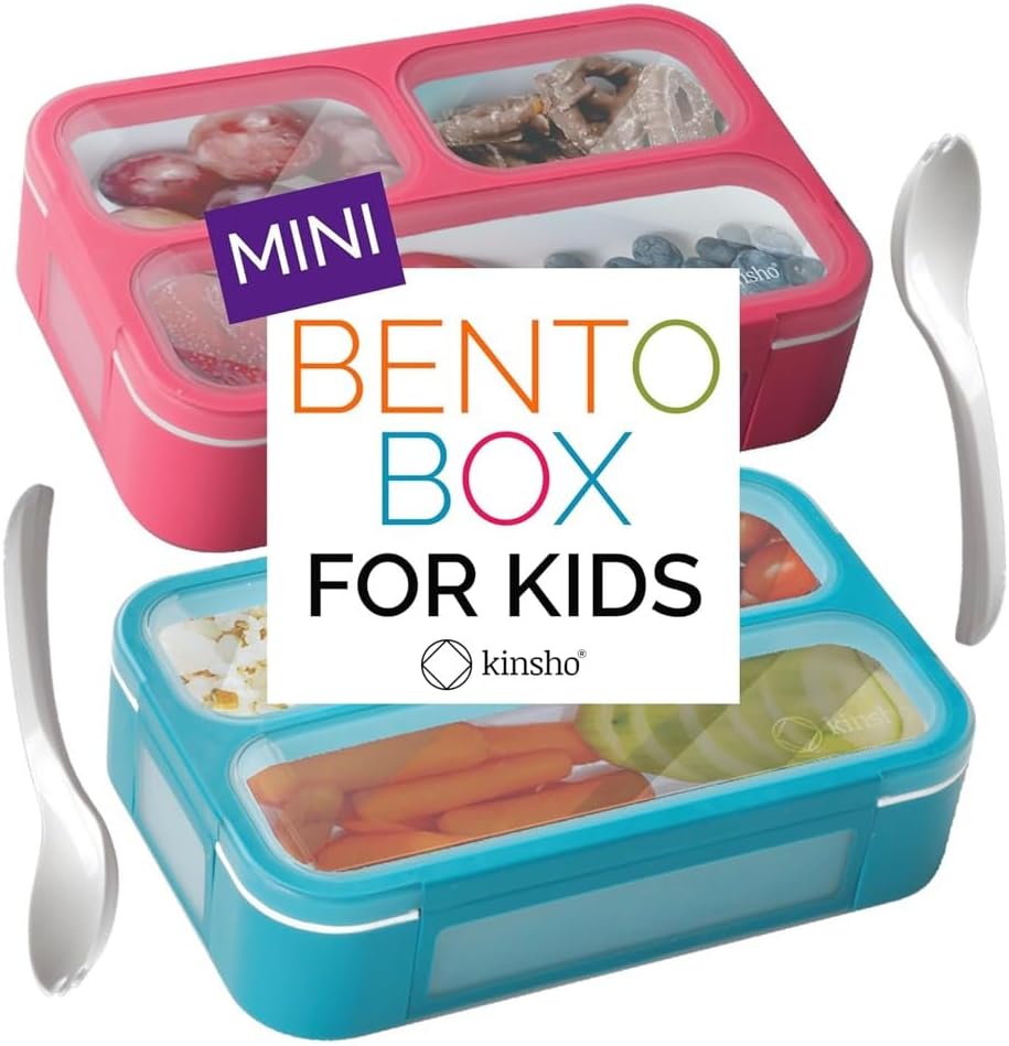 Snack Container - Small Bento Lunch Box for Kids Girls Boys Toddlers | MINI Leak-proof Boxes, Baby Bentobox for Daycare, Portion Containers, BPA-Free Pink and Blue Set of 2