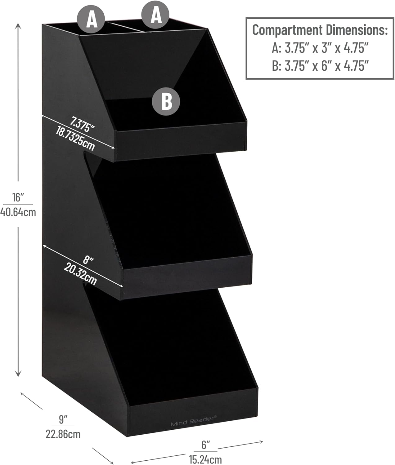 Mind Reader Coffee Tea Utensil and Condiment Station, Countertop Organizer, Coffee Bar, Kitchen, 6"L x 9"W x 16"H, Black