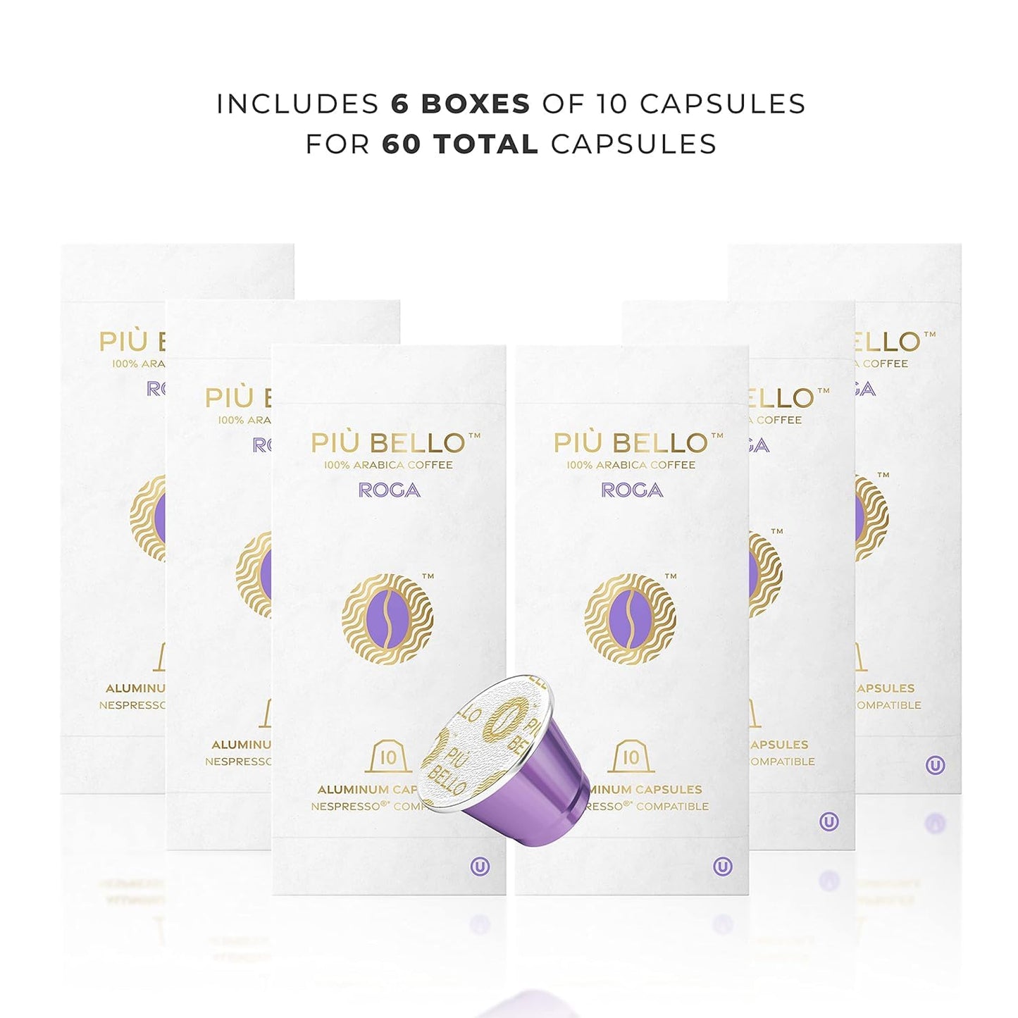 Piu Bello Roga Espresso Coffee Pods for Nespresso Original Machines – Compatible Capsules Pack – Rich & Balanced Taste – Strong Italian Espresso Flavor – Kosher Certified (60 Count, Single Flavor)