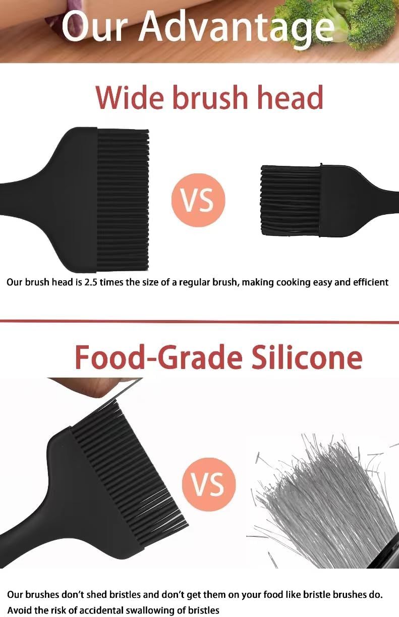 2 Pcs Of Silicone Basting Brushes Heat Resistant Pastry Brush Oil brush BBQ Grill Brush Set One-Piece Design, Suitable For Barbecue Oven Teppanyaki Kitchen Cooking Easy Clean Black