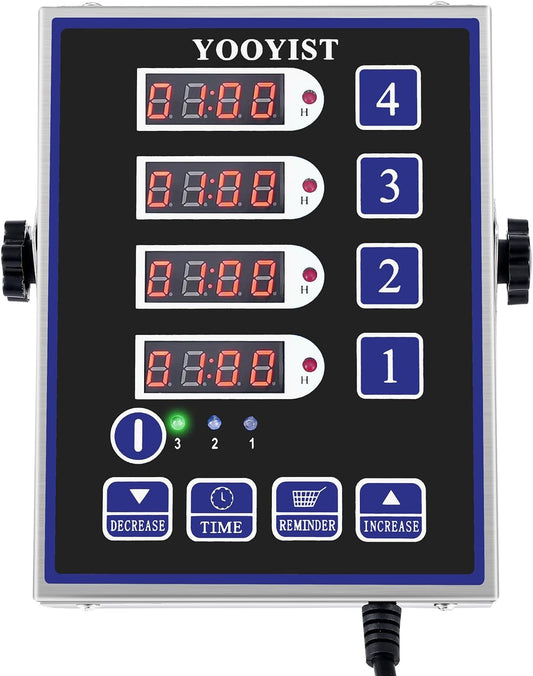 Kitchen Timers for Cooking – 4 Channel Commercial Kitchen Timer Restaurant Kitchen Supplies – Stainless Steel LED Technology Kitchen Timer Digital – Reminder Function, Loud Alarm, Black