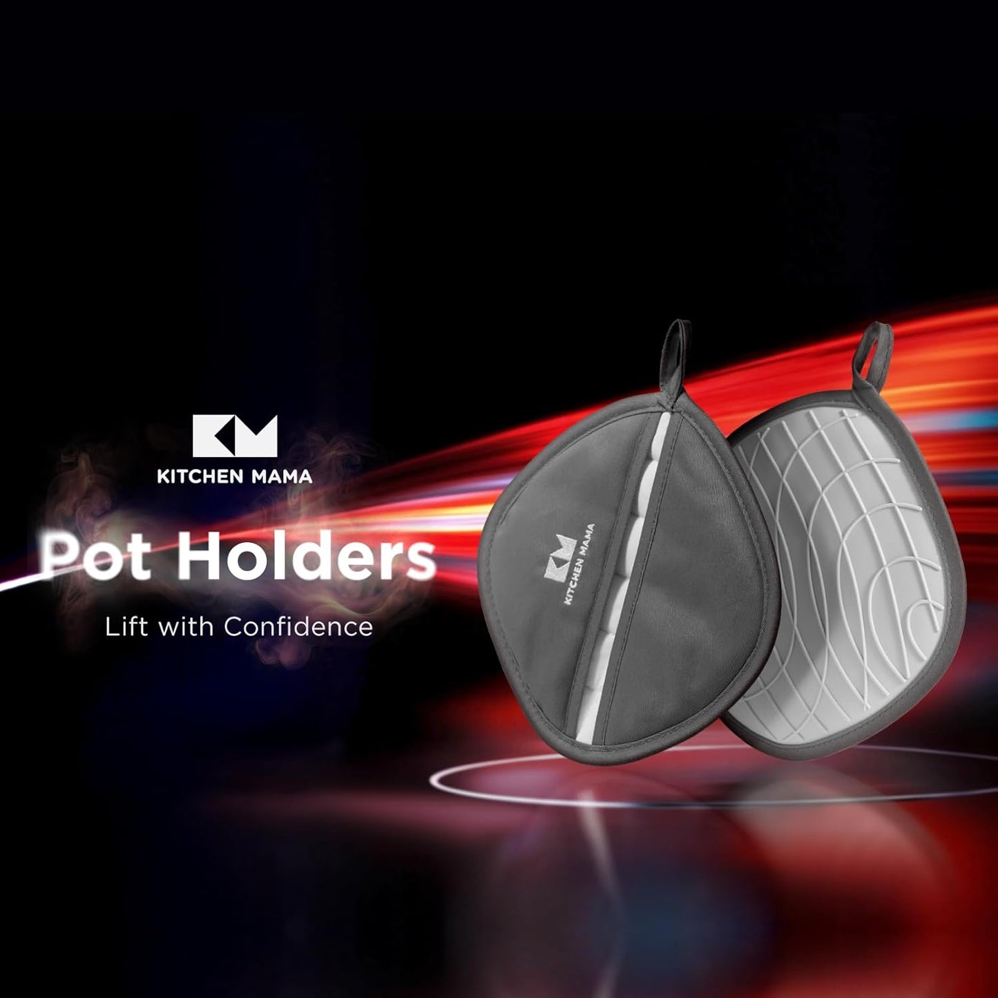 Kitchen Mama Silicone Pot Holders - Heat Resistant, Non-Slip Surface, Dual Pocket Design with Soft Cotton Lining, Safe, Durable, Stylish, Practical for Everyday Use Hot Oven, Bowl, Pan (Metal Gray)