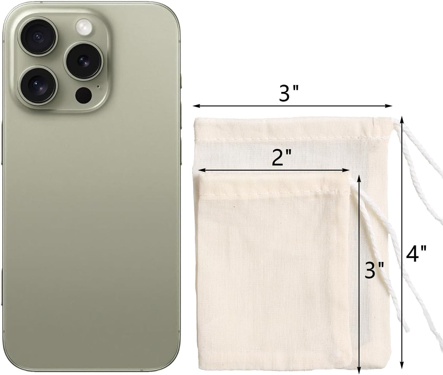 Eketirry Spice Bags, 20pcs Reusable Empty Tea Bags, Muslin Strainer Bags, Soup Bags for Cooking, Natural Cotton Fine Mesh Cheesecloth Bags for Cold Brew Coffee(2 x3" &3 x4")