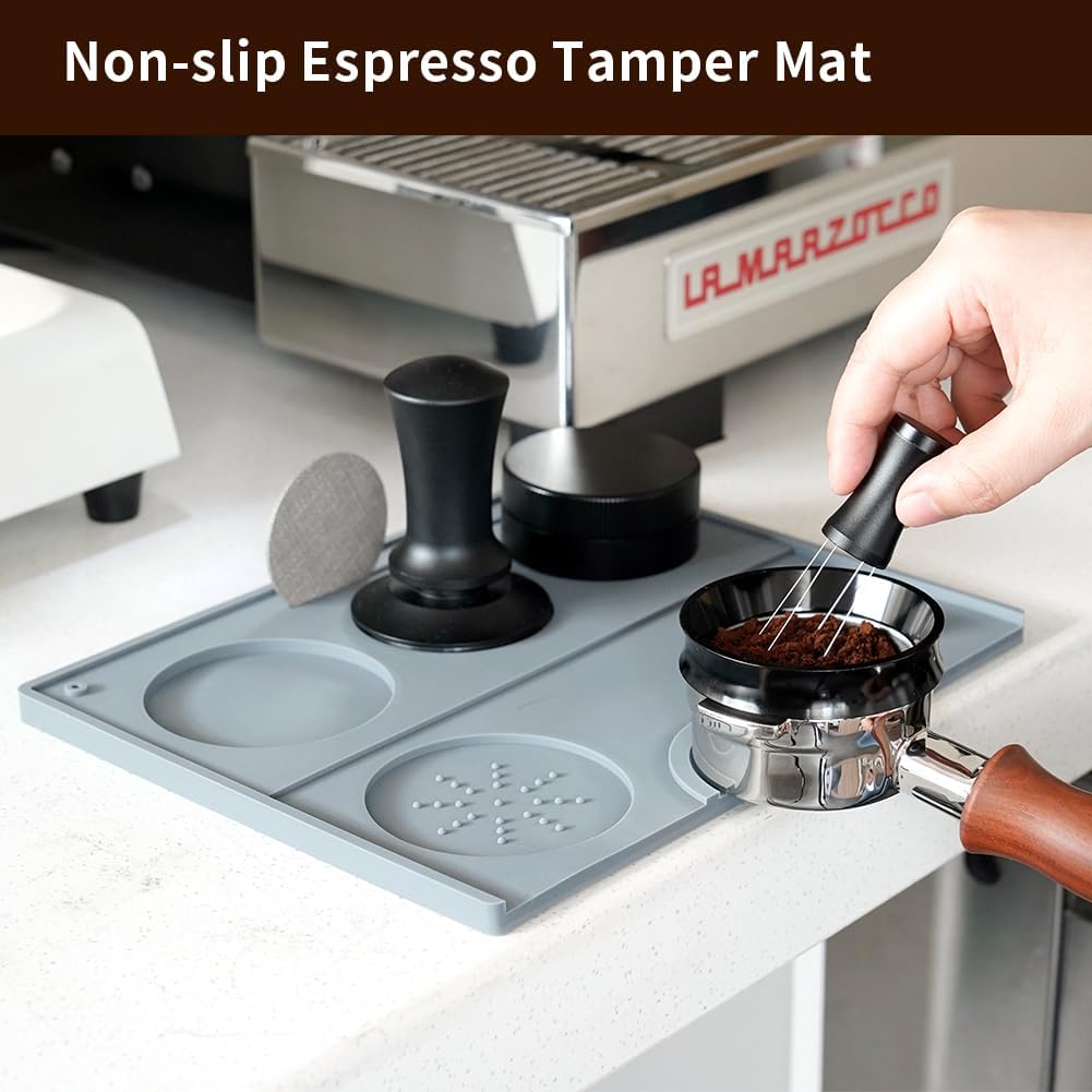 Espresso Tamping Mat - Espresso Tamping Station Food Grade Silicone Coffee Tamper Mat Espresso Accessory for Baristas Home Kitchen Bar Coffee Shop 9.84Inch x 7.87Inch (Grey)
