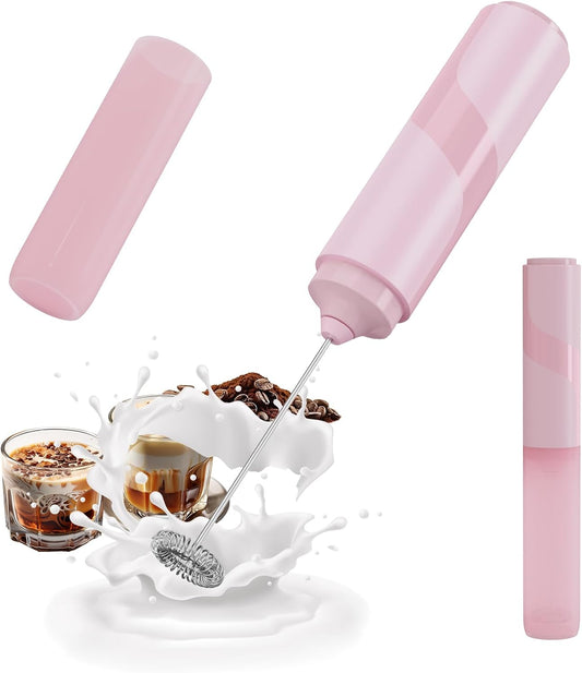 CIRCLE JOY Portable Milk Frother Hanheld, Battery Operated Electric Coffee Frother Wand Drink Mixer for Matcha Lattes Cappuccino, Kitchen Gifts, Pink