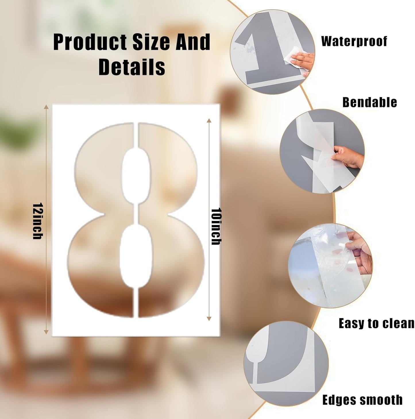 12 Inch Number Stencils Set, 0-9 Plastic Address Number Stencils Reusable Cake Digital Templates for Painting on Wall,Wood,Rock,Mailbox and DIY Art Projects