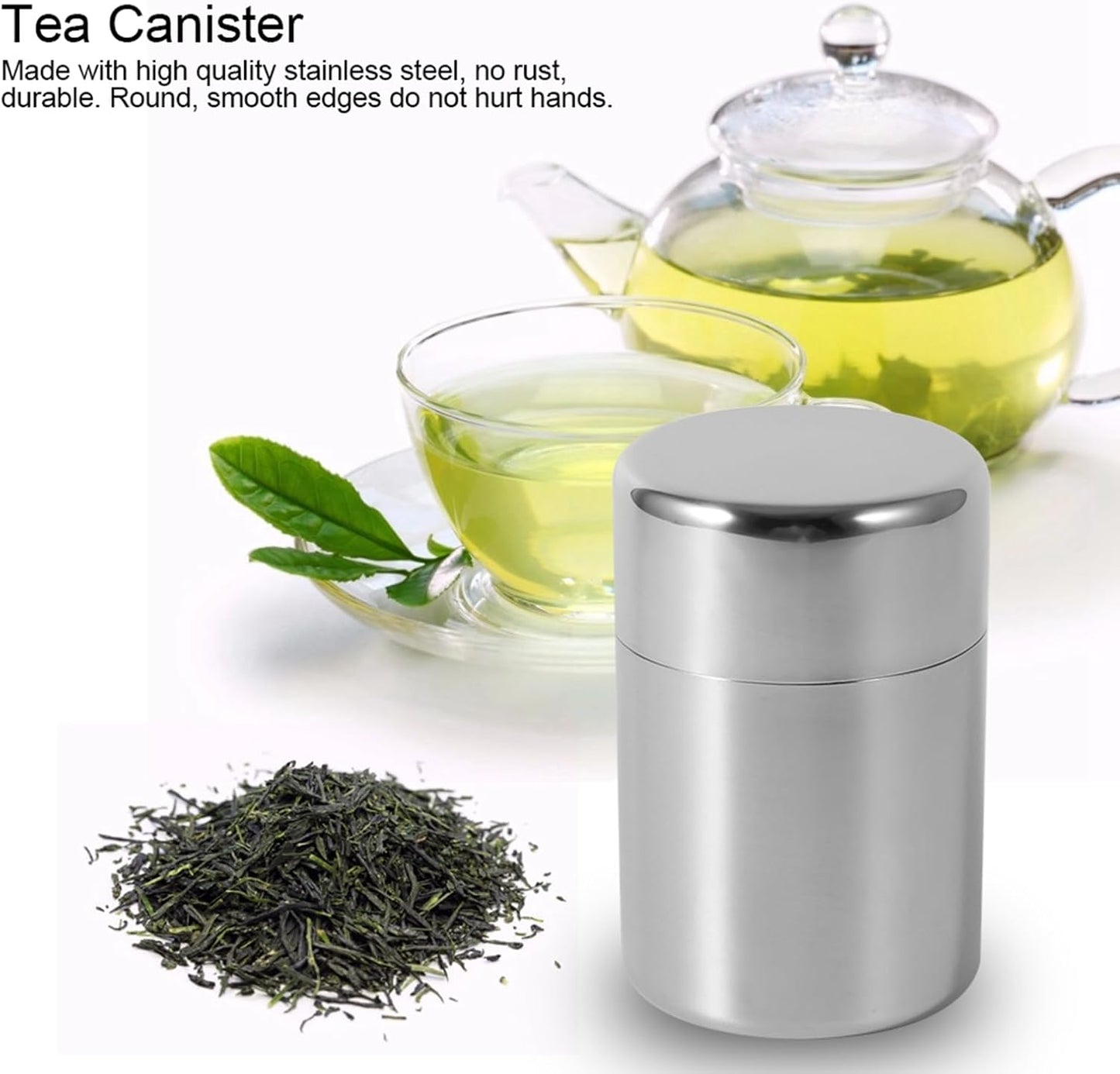 Tea Canister Tin, Loose Leaf Tea Storage, 450ml Tea Bag Holder Organizer, Matcha Stainless Steel Metal Jar with Lid for Kitchen Counter Coffee