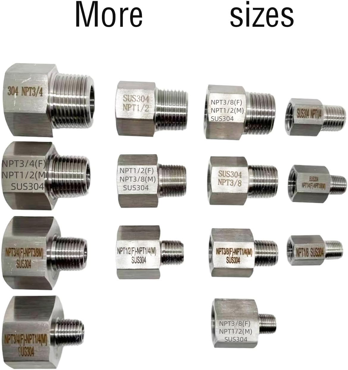 2 pieces Npt3/4 Female to Npt1/2 Male Reducer,3/4-1/2Water pipe Adapter, Fabricate of 304 Stainless Steel
