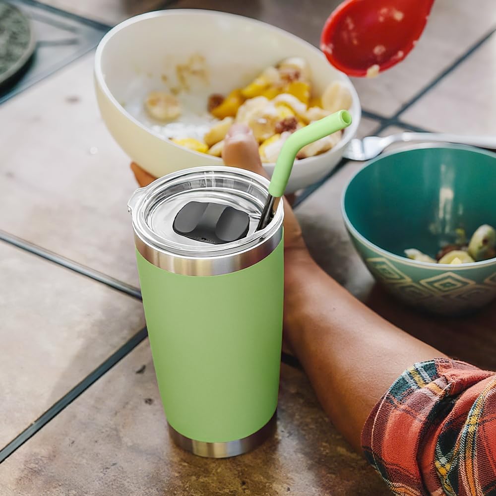 20 oz Straw for YETI Tumbler, Metal Straight Straws Reusable with Silicone Tip for 16/20 oz Glass Tumbler, Cleaning Brush, 1 Portable Bag