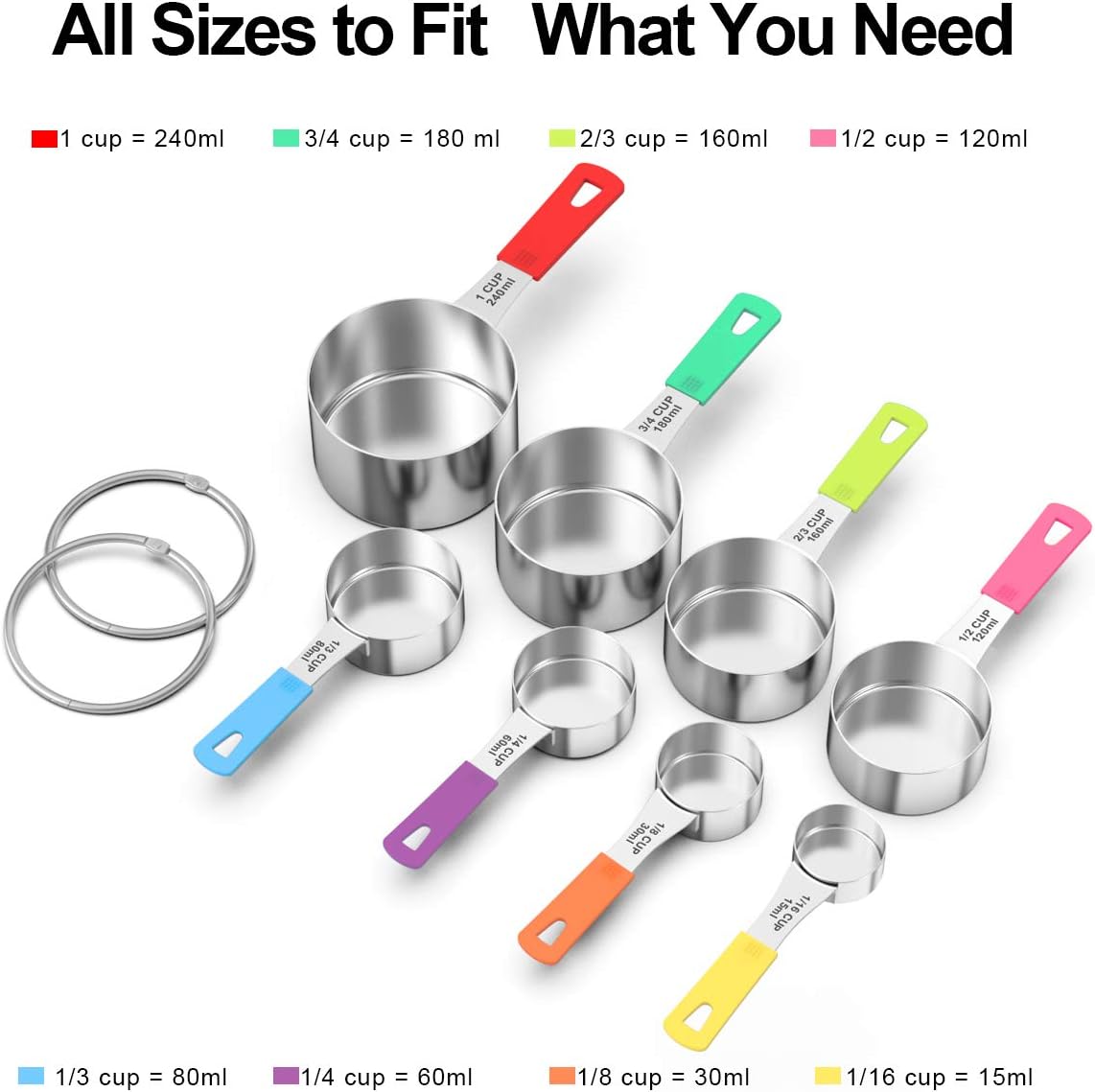 Wildone Measuring Cups & Spoons Set of 18 - Includes 8 Stainless Steel Nesting Measuring Cups, 9 Measuring Spoons, 1 Leveler, Ideal for Dry and Liquid Ingredients