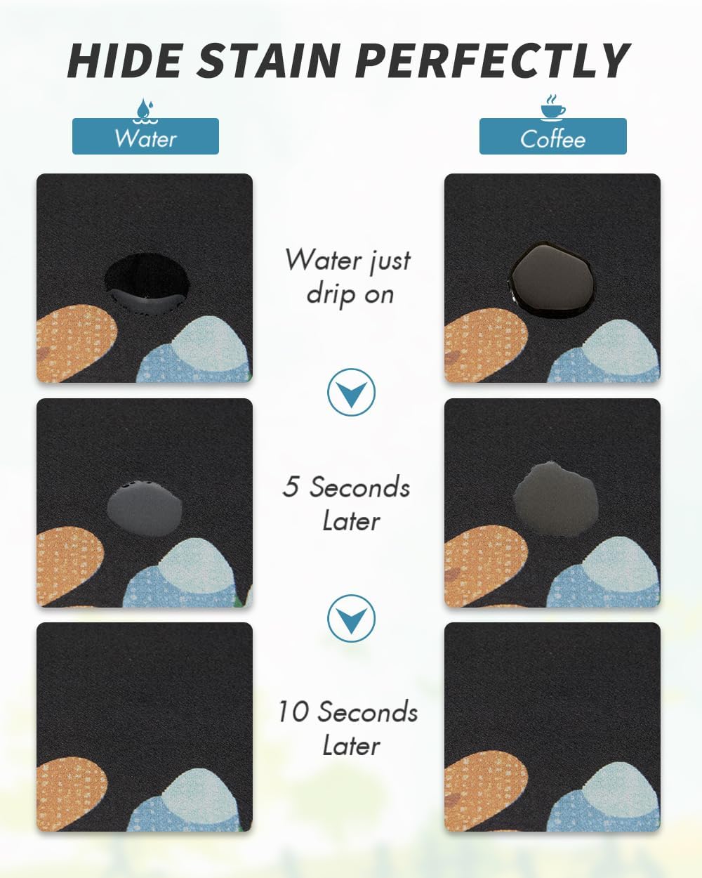 AMOAMI Coffee Mat Hide Stain Rubber Backed Absorbent Dish Drying Mat for Kitchen Counter - Bar Accessories Fit Under Coffee Maker, Espresso Machine, Dish Rack - Floral Black 12x19