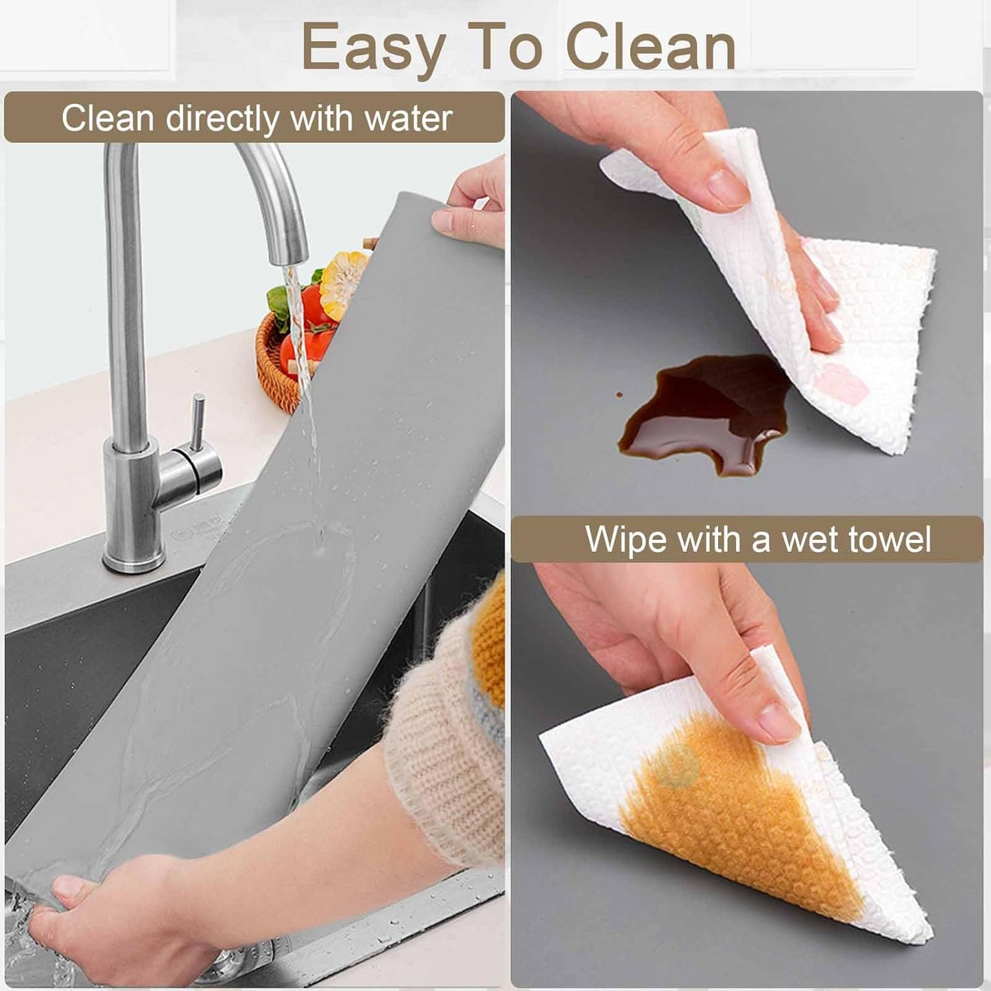 49.2"x15.7"(125cmx40cm) Large Silicone Mats for Kitchen Counter, Non-Slip Placemats, Heat Resistant Countertop Protector, Waterproof Craft Mat, Dark Gray