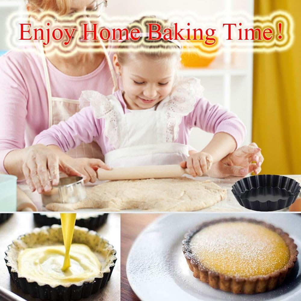 DATANYA 12Packs Mini Tart Pans 4 Inch Tart Pan Removable Bottom Round Nonstick Quiche Pan, Heavy Duty Fluted Side for Pies, Mousse Cakes, Dessert Baking