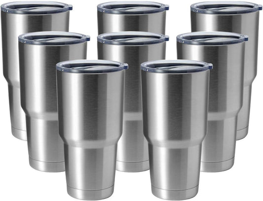 HASLE OUTFITTERS 30oz Stainless Steel Tumbler, Double Wall Vacuum Insulated Travel Mug Tumbler, Durable Insulated Coffee Mug, Gift Box Set (Silver, 8)