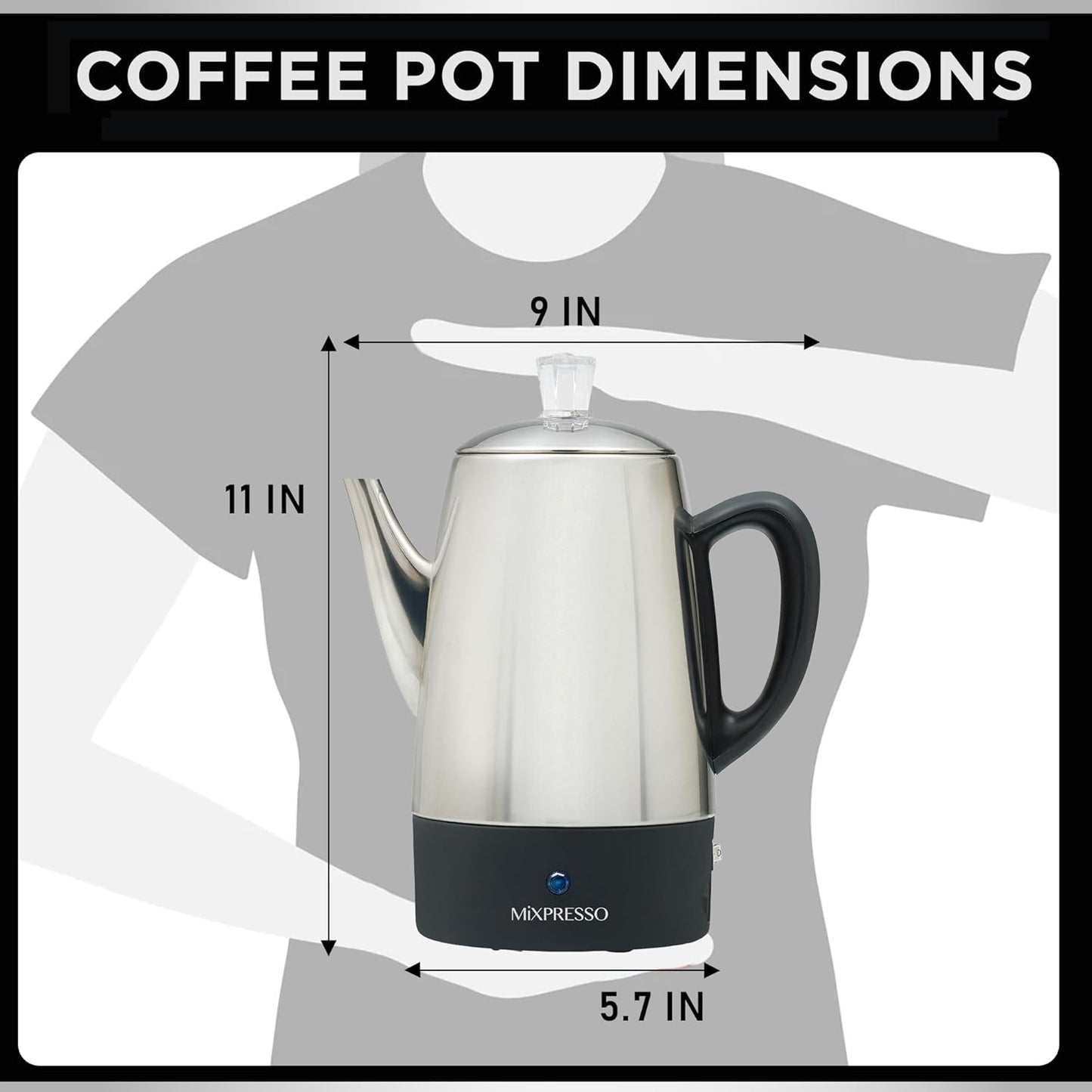 Mixpresso 10 Cup Percolator Coffee Pot Electric, Stainless Steel Coffee Percolator Electric With Keep Warm Function, Classic Perculator Pot With Removable Basket for Home or Office