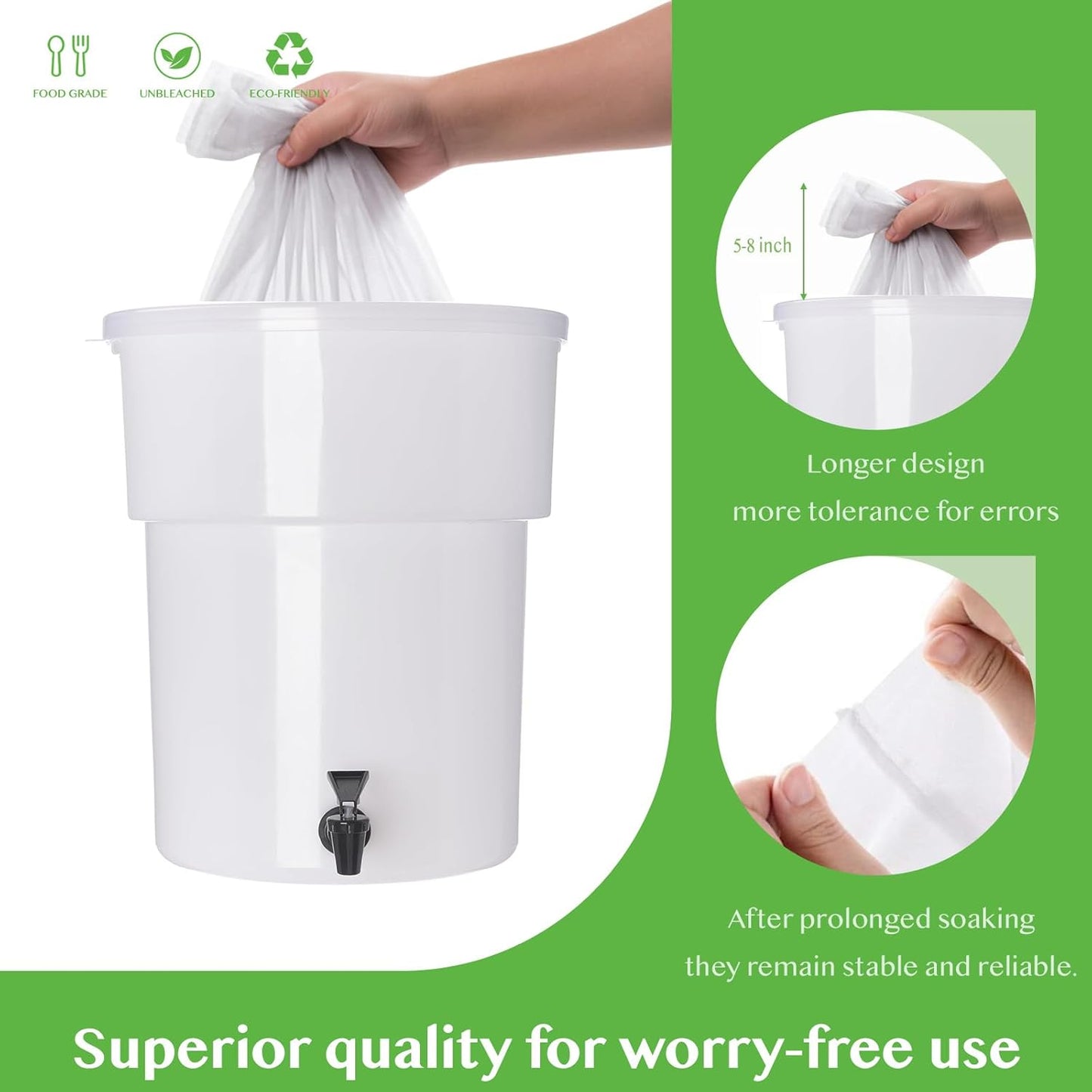 30 Pack 20x24 Inch Large Commercial Cold Brew Coffee Filter Bags for 5 Gallon Buckets & Toddy System - Heavy Duty Disposable Brewing Bags