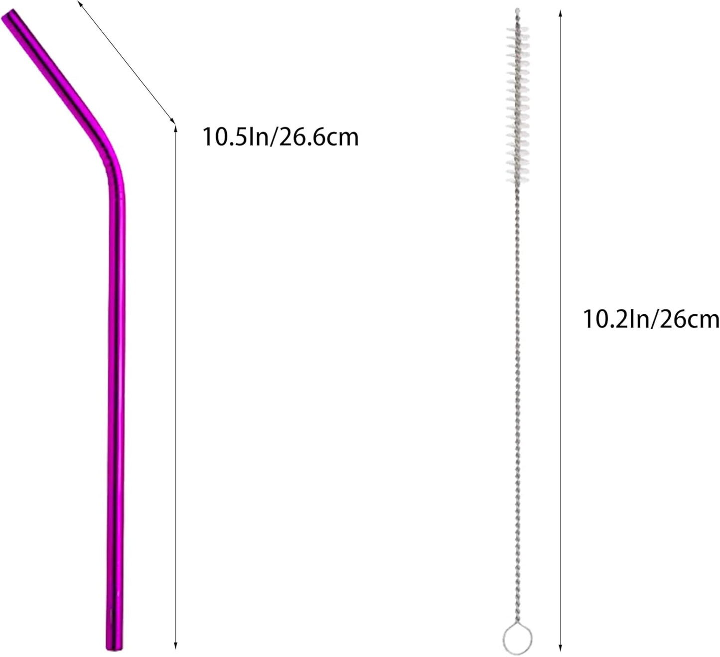 10 Pcs Stainless Steel Straws, Reusable Drinking Straws, Bent Metal Straw Sets with 2 Pcs Cleaning Brushes (Rose Red, 10.5 Inch)