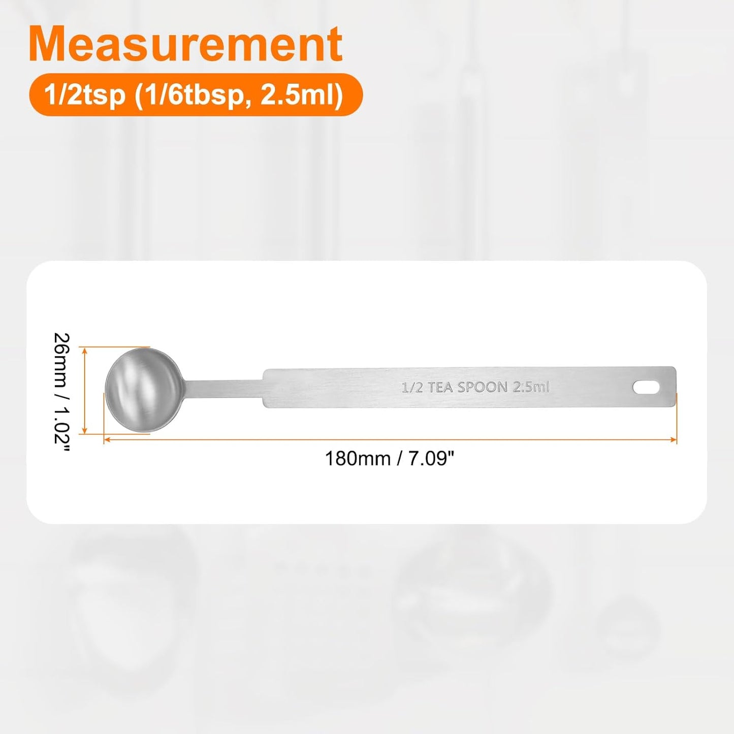 HARFINGTON Single Measuring Spoon 1/2tsp (1/6tbsp, 2.5ml) Teaspoon/Tablespoon 430 Stainless Steel Single Tiny Square Bowl Measuring Spoon Long Handle Measure Scoop