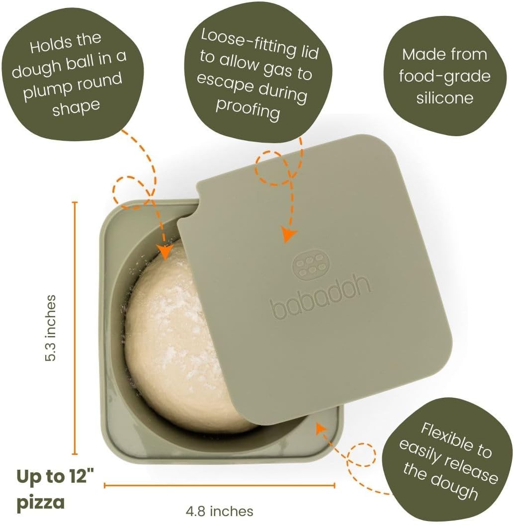 Babadoh Pizza Making Accessories | Pizza Dough Proofing Containers with Lids | Set of 3 | Multi Green (1 Dough, 1 Olive, 1 Sage) | Original Size (make 12" Pizzas)