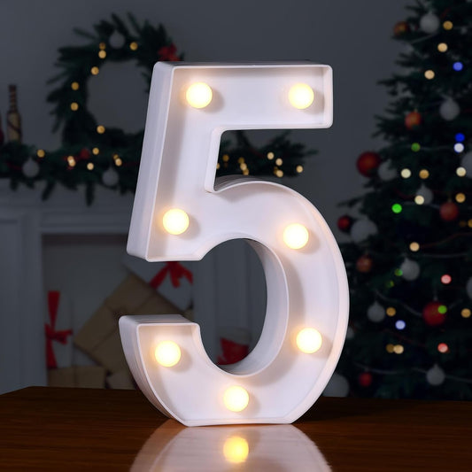 Foaky Decorative Led Marquee Light Up Number, Marquee Light Up Number Sign for Night Light Wedding Birthday Party Christmas Home Bar Decoration Number(5)