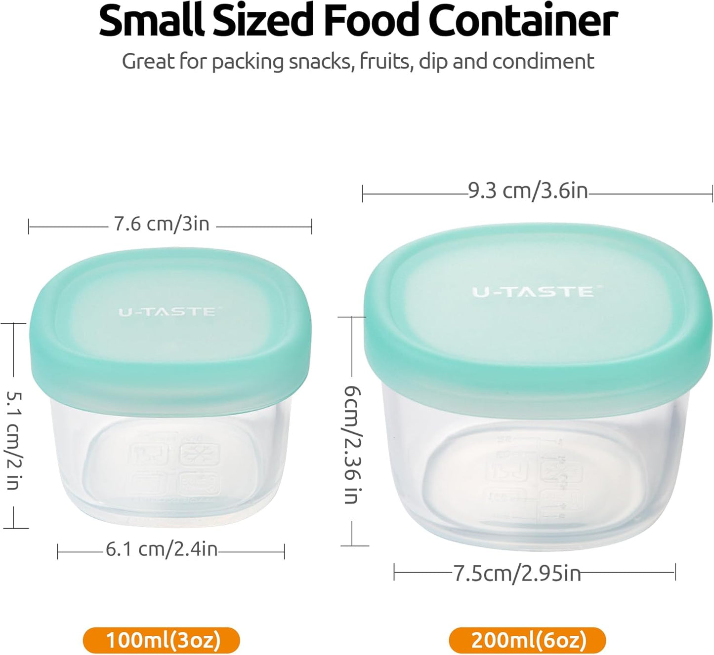 U-Taste 3oz 6oz Small Storage Containers: Food Grade Liquid-Silicone Freezer Box with Airtight Lid, Microwave Safe with Clear Measurements, Reusable for Meal Prepping Portion (Set of 4, Aqua Sky)