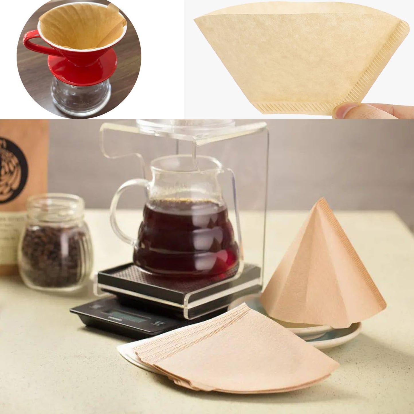 Cone Coffee Filters, 200pcs Unbleached Brown Paper, 2-6 Cup, Compatible with Hario V60 02, CHEMEX 3-cup Coffee Maker