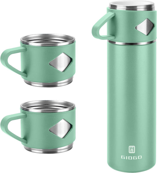 Stainless Steel Thermo 700ml/23.7oz Vacuum Insulated Bottle with Cup for Coffee Hot drink and Cold drink water flask.(Green,Set)