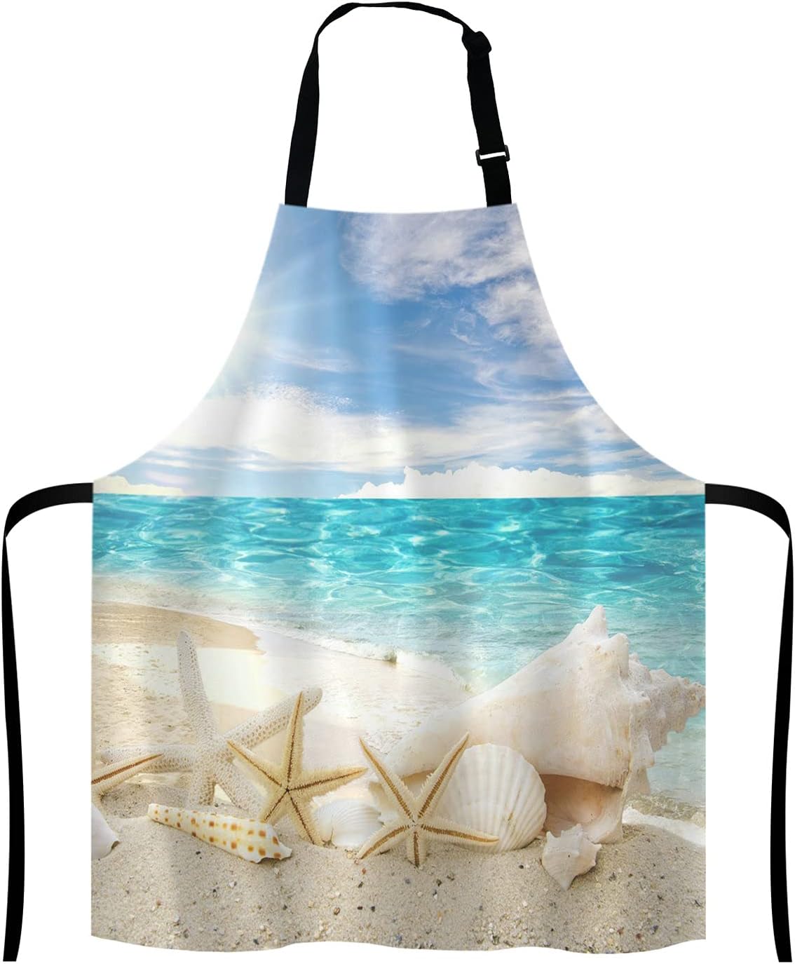 Caribbean Samana Beach Adjustable Bib Apron, Starfish Sea Shells Cooking Kitchen Apron for Men Women