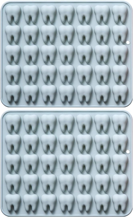 Unique Tooth Shape Candy, Chocolate Silicone Molds Set, 70 Cavity, Non Stick Mold for Gummy, Cupcake Topper, Snack, Biscuit, Handmade Diy, 2 Count, Blue