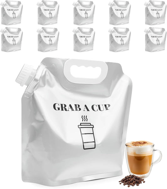 10 Pack Disposable Coffee Dispensers with Handle Coffee Box Cold Hot Beverage Dispenser COFFEE Carrier with Handle Take Out Camping Water Storage Containers Water Bag for Hiking (88oz) (White)
