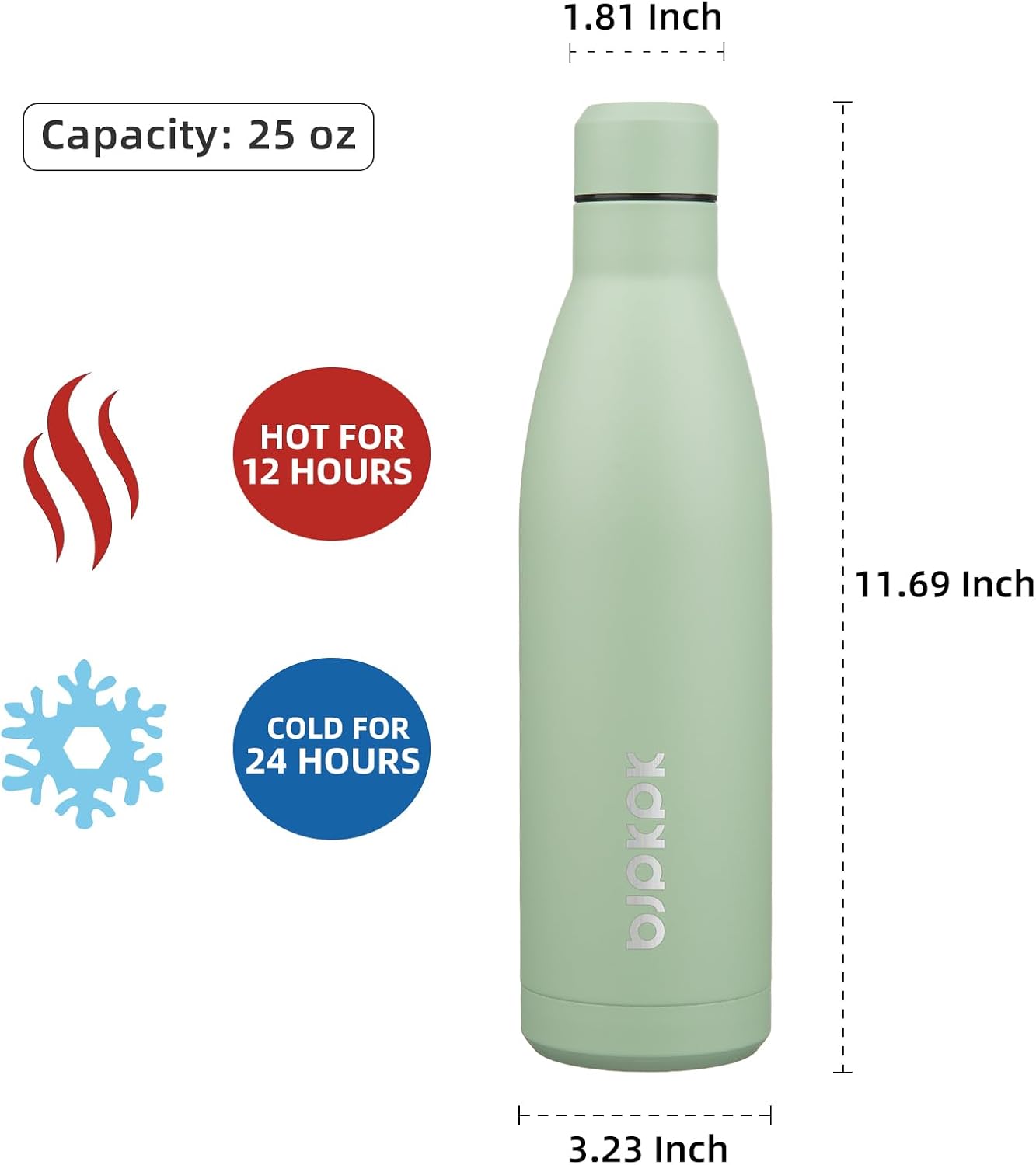 BJPKPK 25oz Insulated Water Bottle Double Wall Vacuum Insulated Stainless Steel Water Bottles for Spots Keep Cold and Hot,Macaron Green