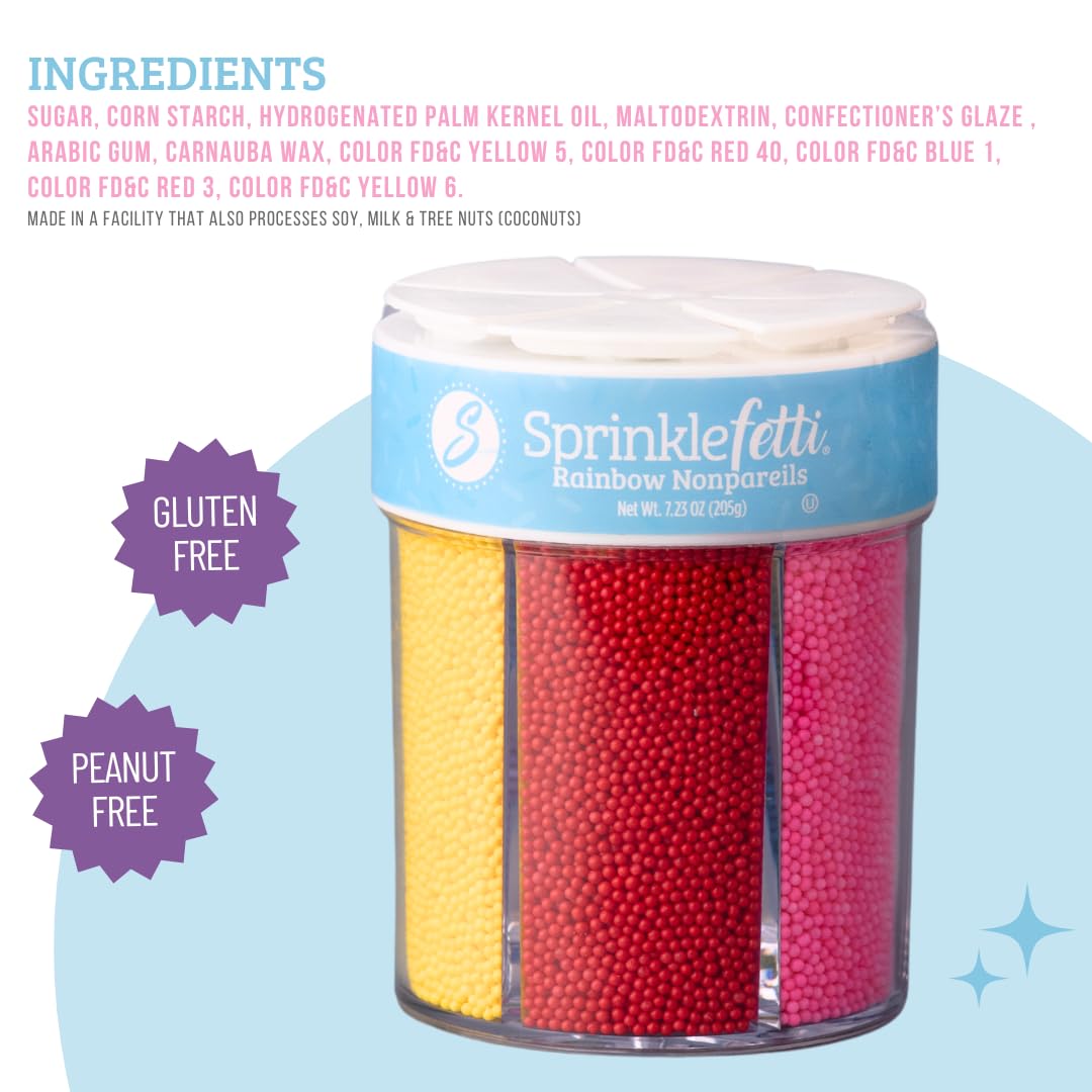 Sweets Indeed Sprinkles, Edible Sprinkle Mix, Perfect for Cake Decorations, Baking, Ice Cream, Cookies, Cupcake Topper (Rainbow Nonpareils)