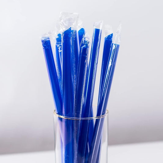 Karat 9" Boba Straws(10mm Diameter), Poly-Wrapped, Assorted Solid Colors (Blue)