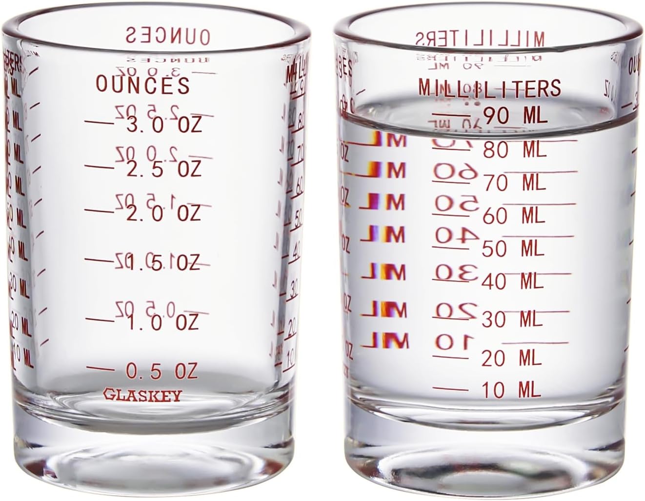 2 Pack Shot Glass Measuring Cup Set,3 oz/90 ML Liquid Heavy High Espresso Glass Cup,Dishwasher Safe,Measurement of Dry and Liquid Ingredients(Red Line)