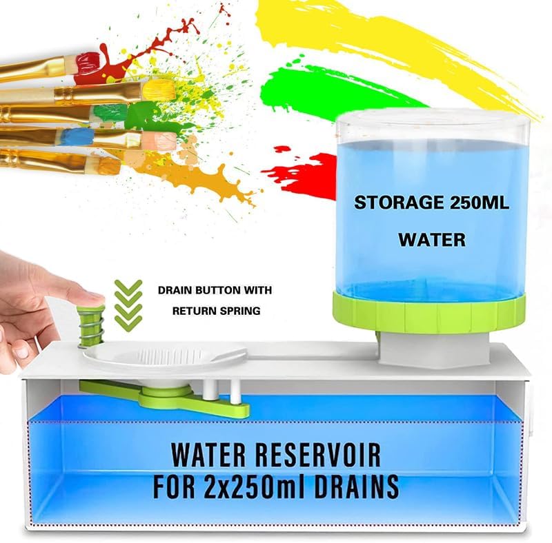 2025 Upgraded Paint Brush Cleaner Tool Brush Rinser, Watercolor/Oil-Based Paintbrush Cleaners, Painting Station Flush My Brush, Gift for Artist Kids Adults and Girls, Pre-Assembled(Green)