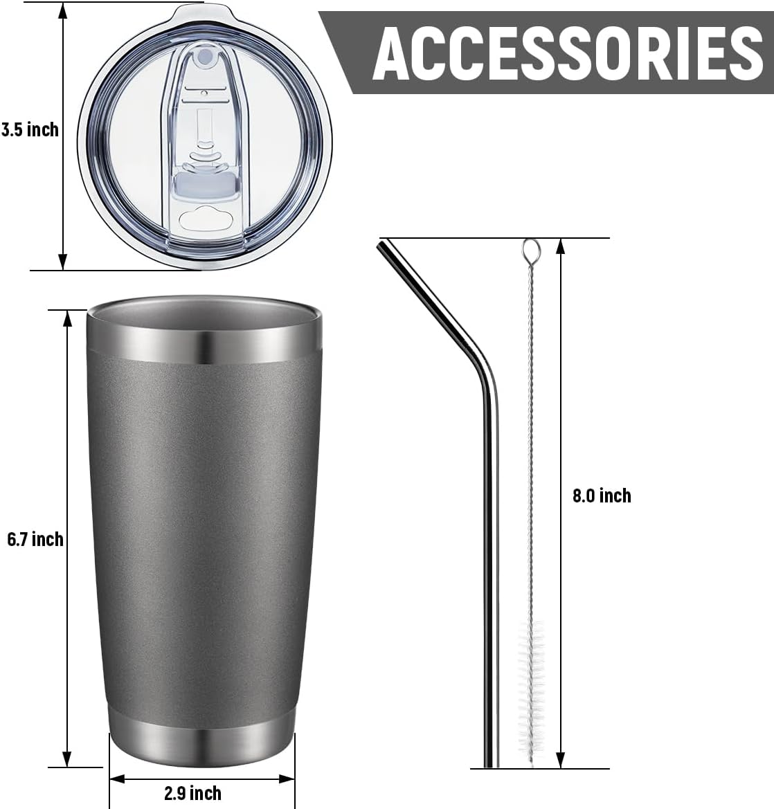 COMOOO 20oz 4Pack Double Wall Vacuum Insulated Travel Mug, Stainless Steel Tumbler with Lid, Durable Powder Coated Insulated Coffee Cup for Cold & Hot Drinks (Grey, 4 Pack)