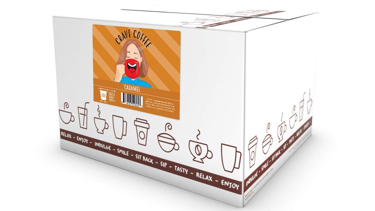 Crave Beverages Flavored Coffee Pods, Compatible with Keurig K-Cup Brewers, Caramel, 100 Count