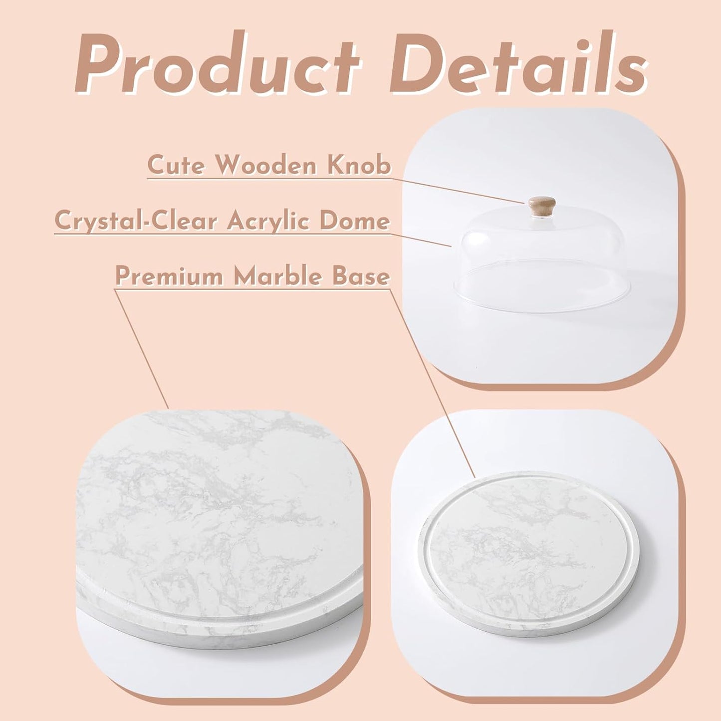 Marble Cake Stand with Acrylic Dome Lid, Cake Holder with Lid, Cake Plate Board for Party, Wedding, Cake Display Stand with Dome Cover,Charcuterie Boards for Cheese, Chips, Fruit