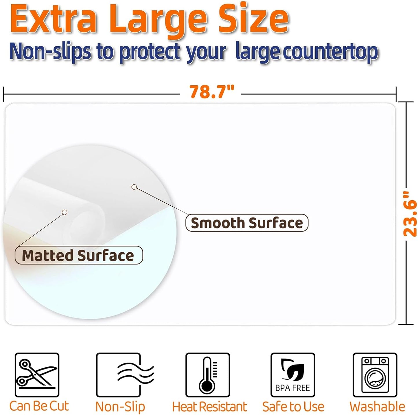Warome Silicone Mat,78.7”x 23.6” Heat Resistant Mats for Countertop,Extra Large Countertop Protector Mat, Cuttable Kitchen Counter Mat, Silicone Mats for Kitchen Counter/Crafts- White Translucent