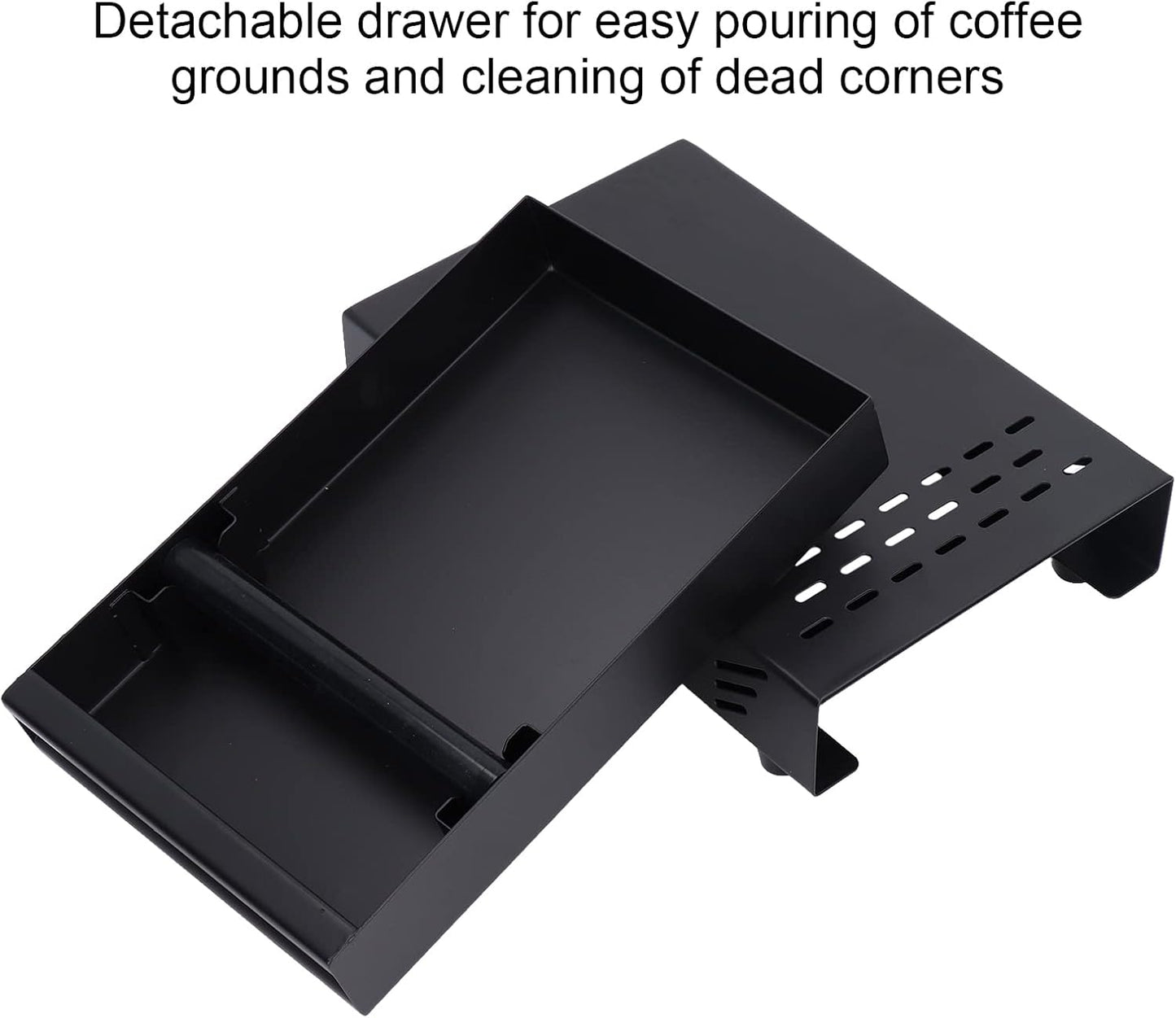 Coffee Knock Box Drawer, Stainless Steel Espresso Knock Box with Six Non Slip Feet, Removable Rubber Lever, Coffee Ground Container, for Household Shop (Black)