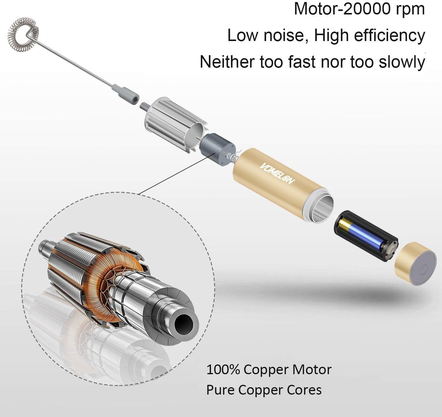 Electric Milk Frother Handheld,Travel Coffee Drink Mixer Batteries Included, 304 Stainless Steel Whisk for latte Cappuccino,Bulletproof Coffee Hot Chocolate,Egg-Beige