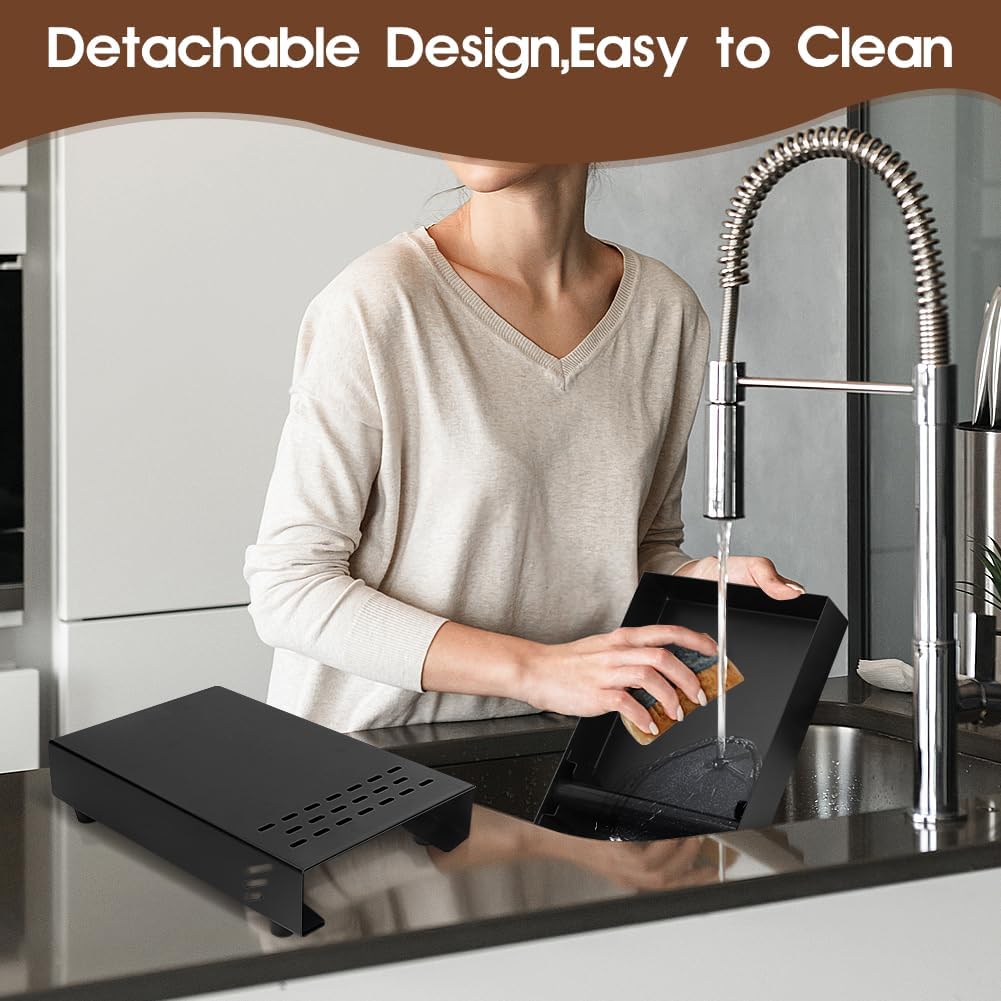 Coffee Knock Box Drawer, Espresso Knock Box Drawer Stainless Steel Coffee Knock Box for Espresso Coffee Grounds Coffee Puck Box with Removable Rubber Strike Wood Pole and Non Slip Base