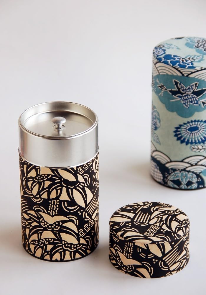 Japanese Pokkan Coffee Spice Tea Tin Canister Washi Paper Storage with Lid 7.05 oz Capacity (Natsuhana)