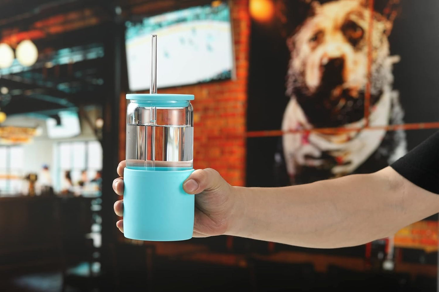 Sunseeke Glass Tumbler with Straw and Lid, 16oz Ice Coffee Cup, Silicone Sleeve Cleaning Brushes, Drinking Glasses for Water, Iced Coffee, Smoothie -BPA Free -3Pack